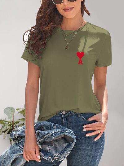 Heart Round Neck Short Sleeve T-Shirt - Charming Charlie