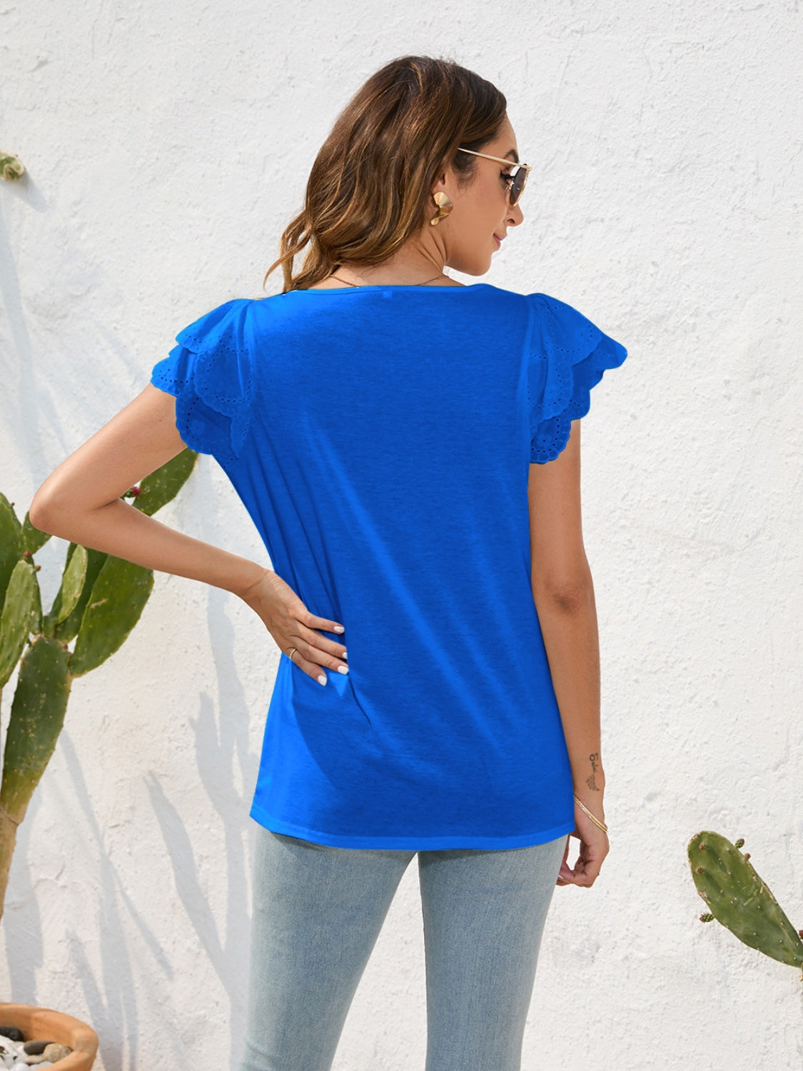 Ruffled Square Neck Cap Sleeve Blouse - Charming Charlie