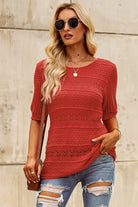 Openwork Round Neck Half Sleeve Knit Top - Charming Charlie