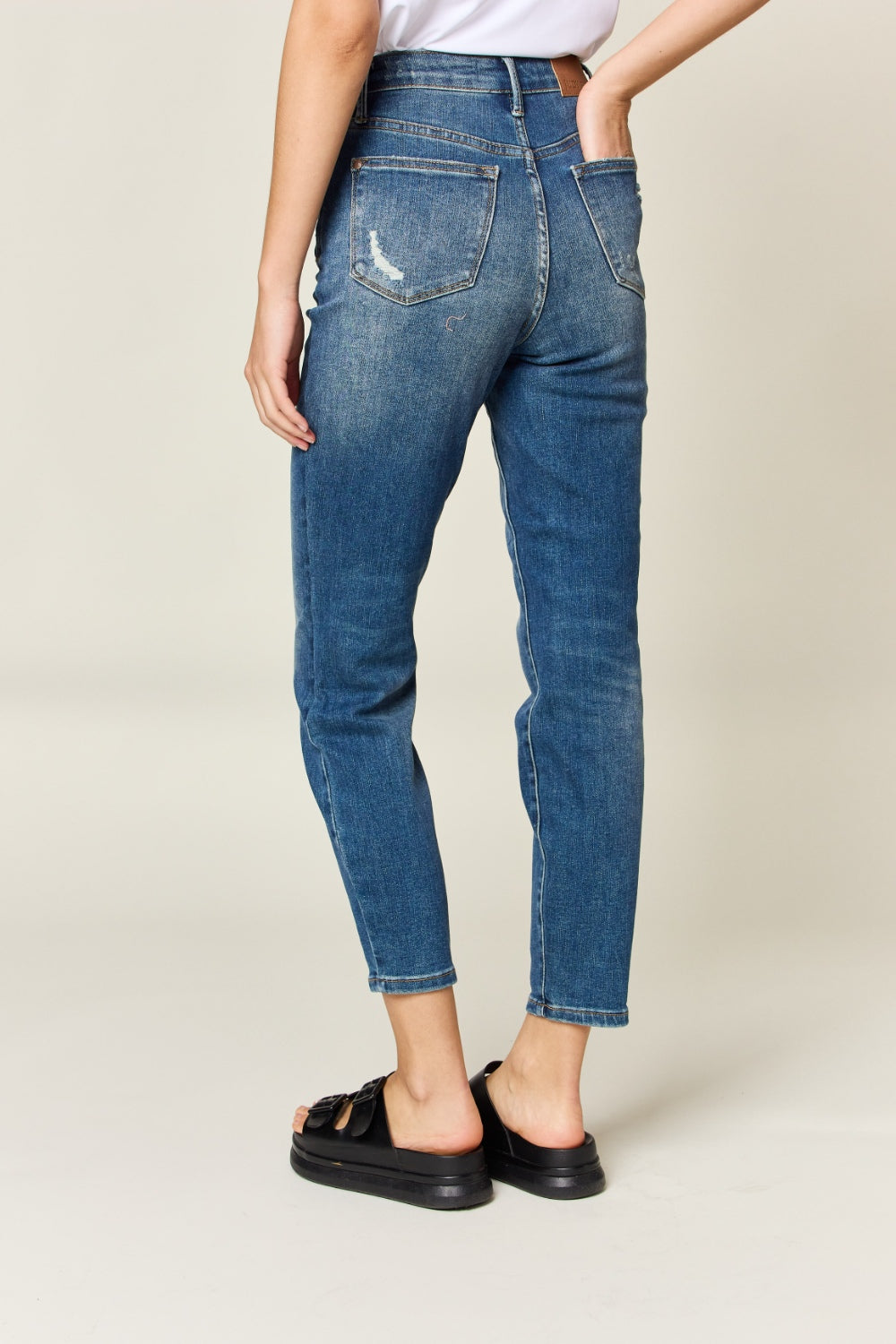 Judy Blue Full Size High Waist Tummy Control Chew Hem Destroy Wide Jeans Plus Size
