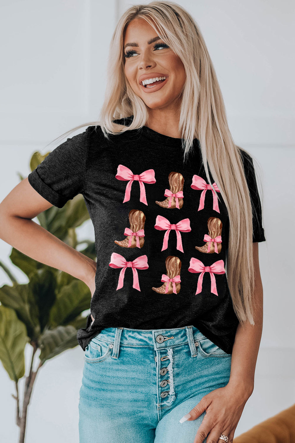 Bow & Boot Graphic Round Neck Short Sleeve T-Shirt - Charming Charlie