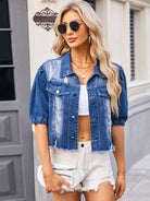 Distressed Raw Hem Button Up Denim Jacket - Charming Charlie