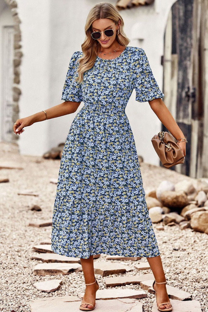 Floral Cutout Puff Sleeve Midi Dress – Charming Charlie