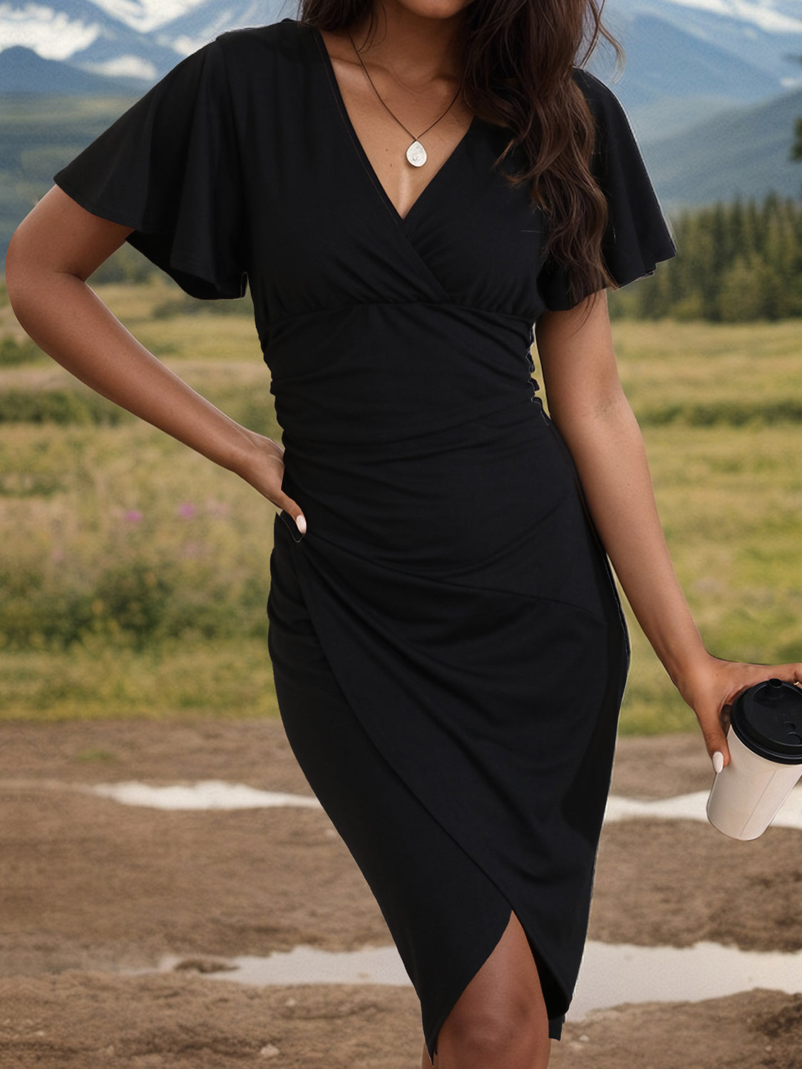 Ruched Surplice Short Sleeve Dress - Charming Charlie