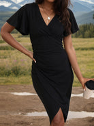 Ruched Surplice Short Sleeve Dress - Charming Charlie