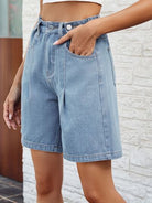High Waist Denim Shorts with Pockets - Charming Charlie