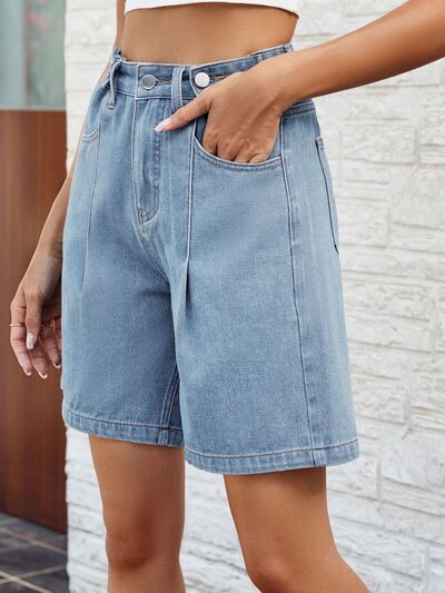 High Waist Denim Shorts with Pockets - Charming Charlie