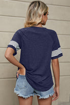 Striped Round Neck Short Sleeve T-Shirt - Charming Charlie
