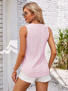 Eyelet Decorative Button V-Neck Tank - Charming Charlie