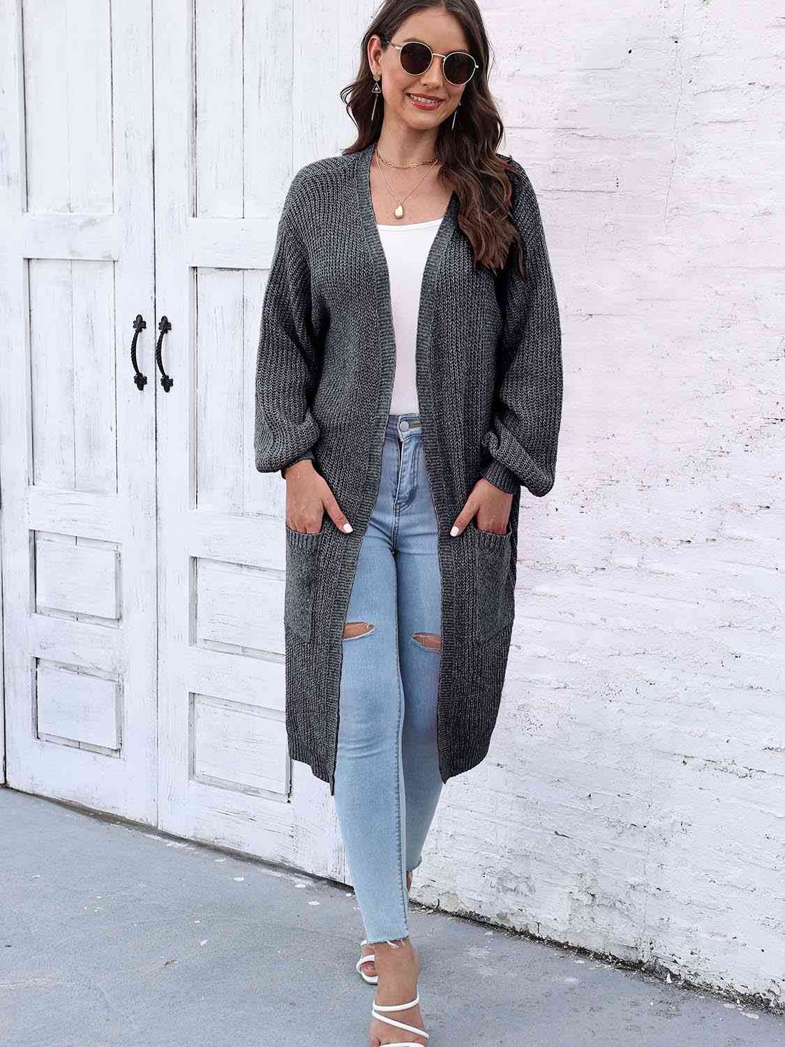 Open Front Longline Cardigan with Pockets - Charming Charlie