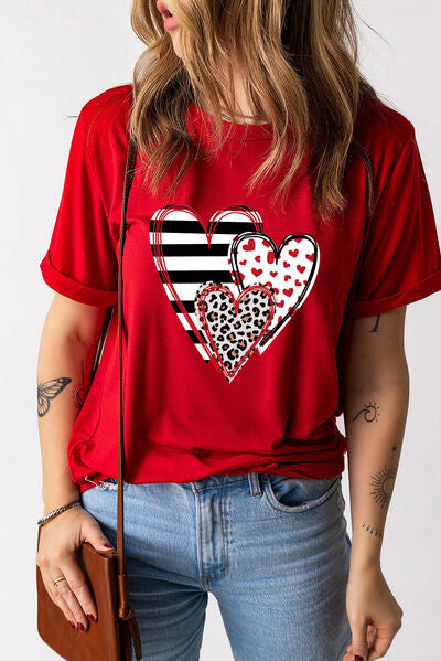 Heart Round Neck Short Sleeve T-Shirt - Charming Charlie