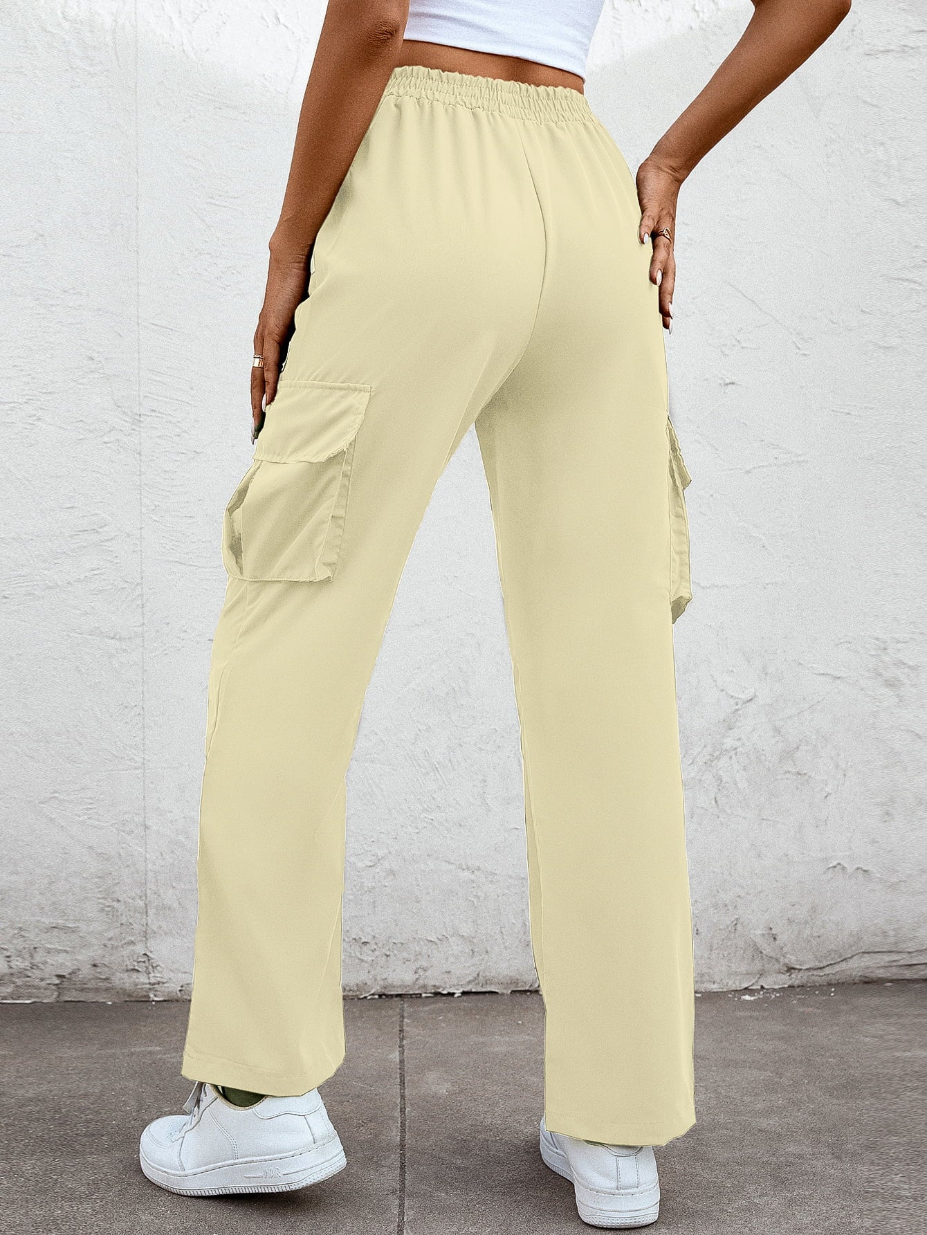 Trendsi Elastic Waist Cargo Pants Charcoal / XL