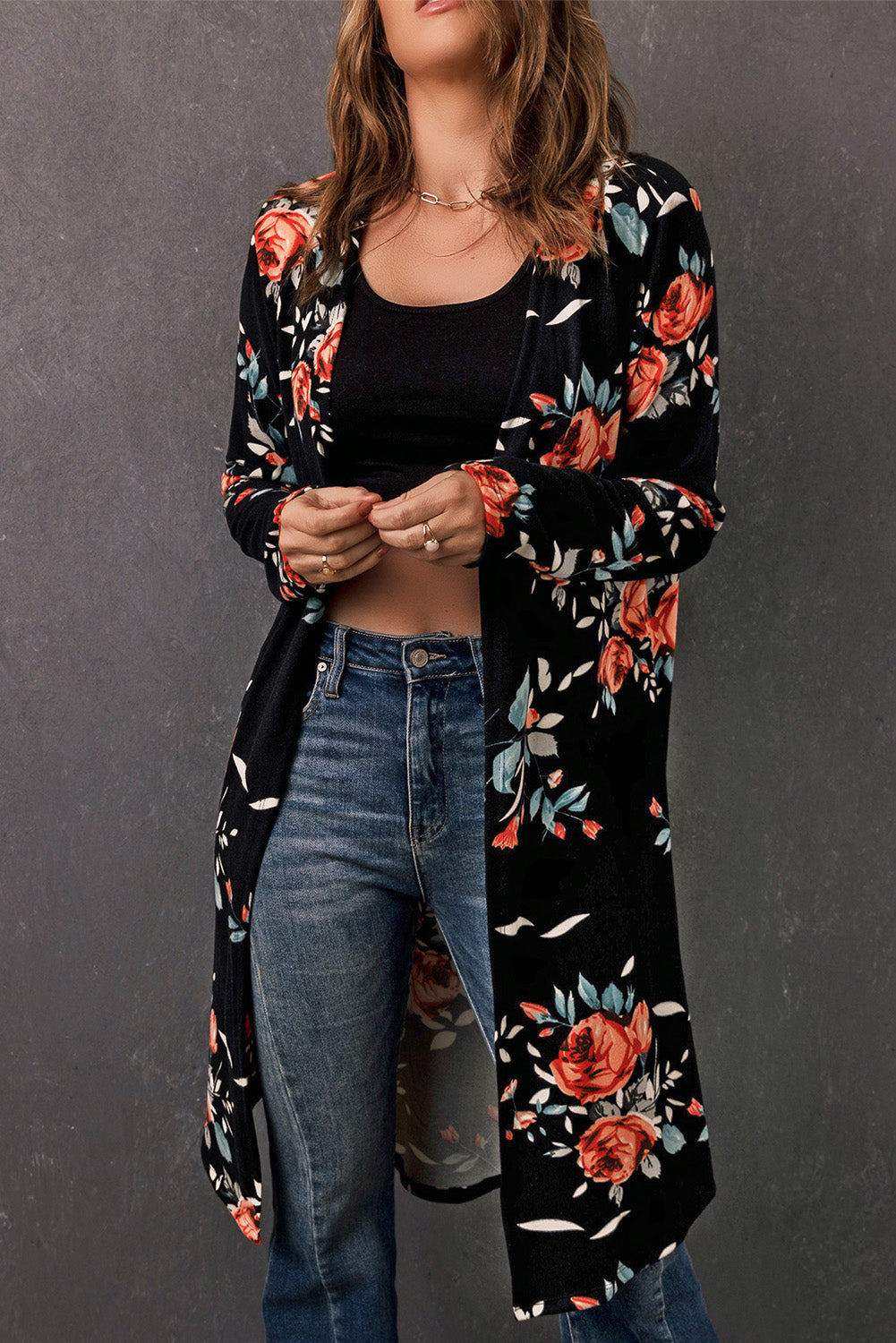 Printed Open Front Longline Cardigan – Charming Charlie