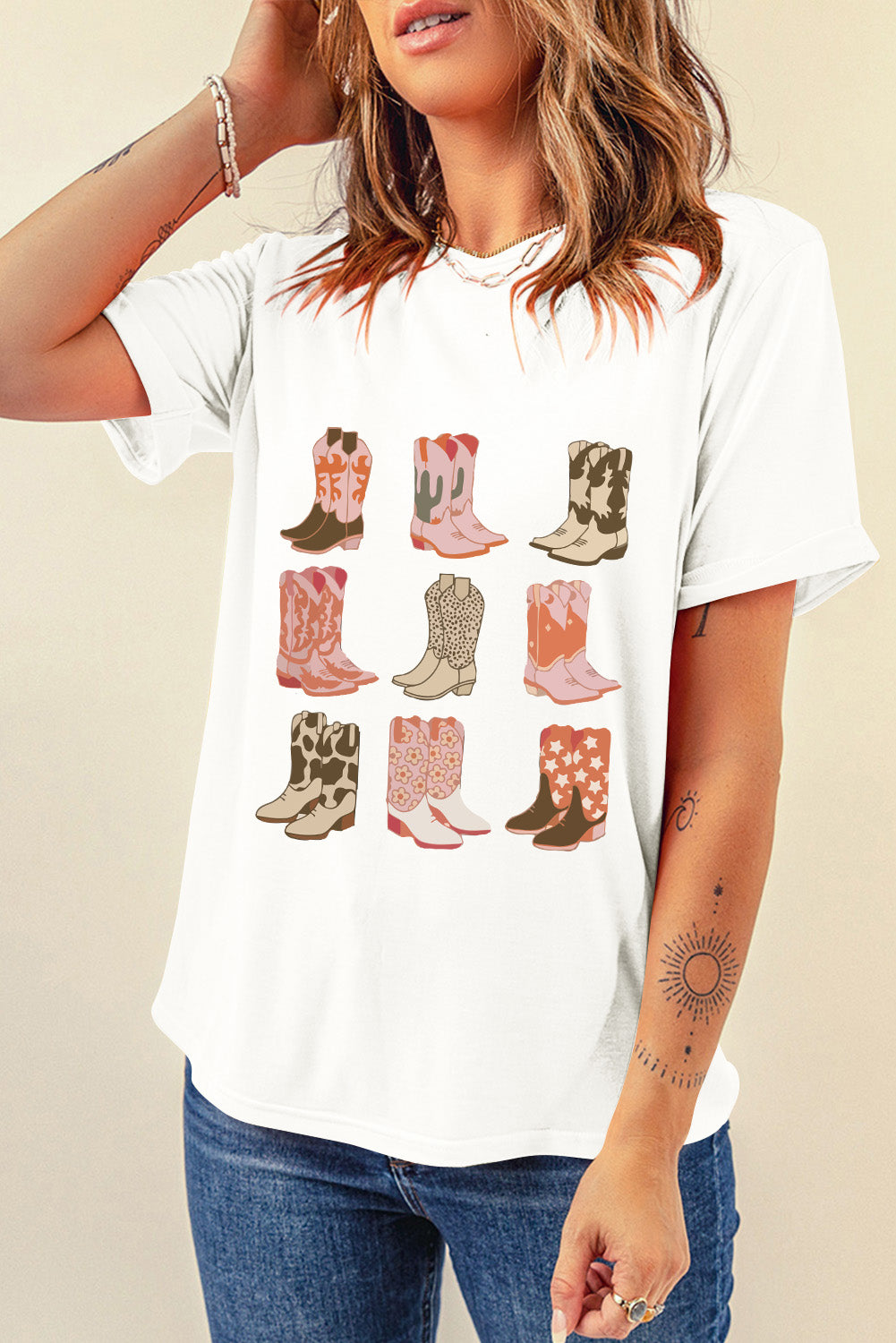 Boot Graphic Round Neck Short Sleeve T-Shirt - Charming Charlie