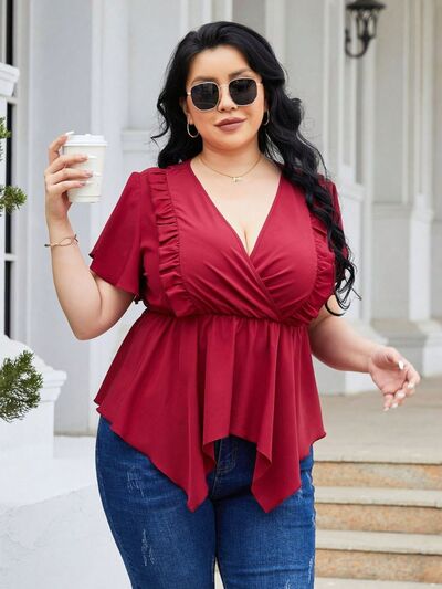 Plus Size Frill Surplice Flutter Sleeve Blouse - Charming Charlie