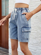 Drawstring Denim Shorts with Pockets - Charming Charlie