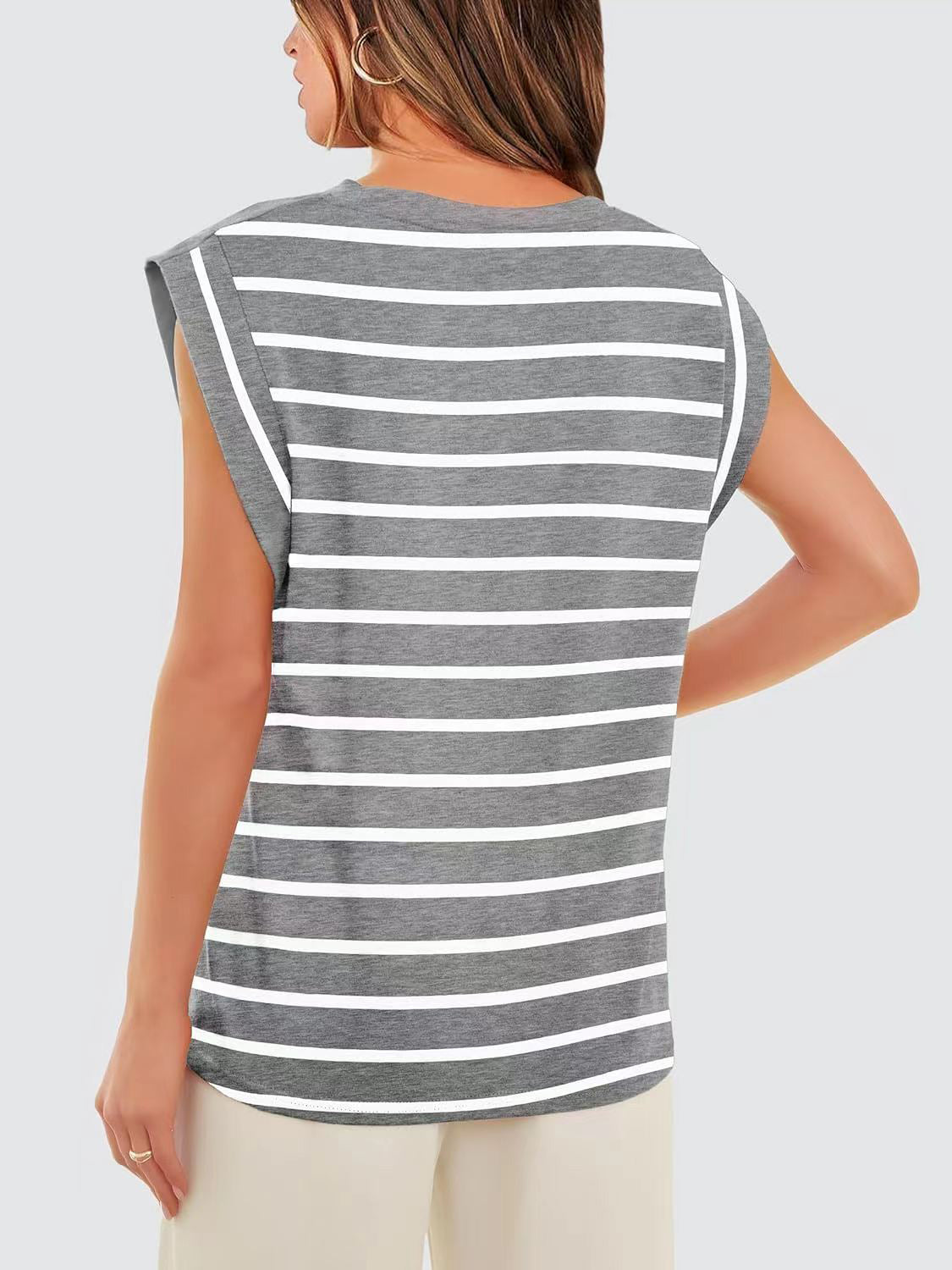 Striped Round Neck Cap Sleeve T-Shirt - Charming Charlie