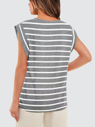Striped Round Neck Cap Sleeve T-Shirt - Charming Charlie