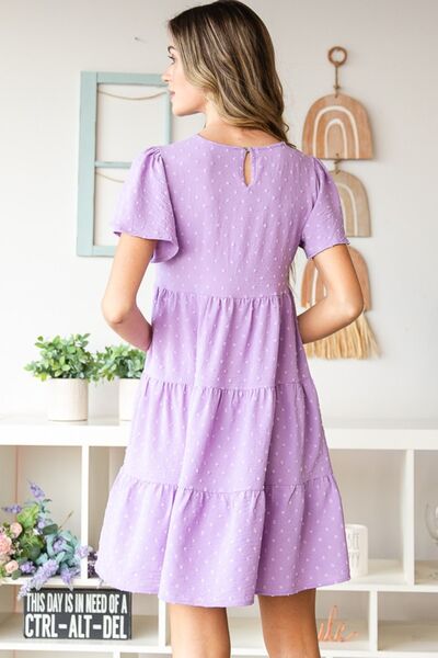 Heimish Full Size Swiss Dot Short Sleeve Tiered Dress - Charming Charlie