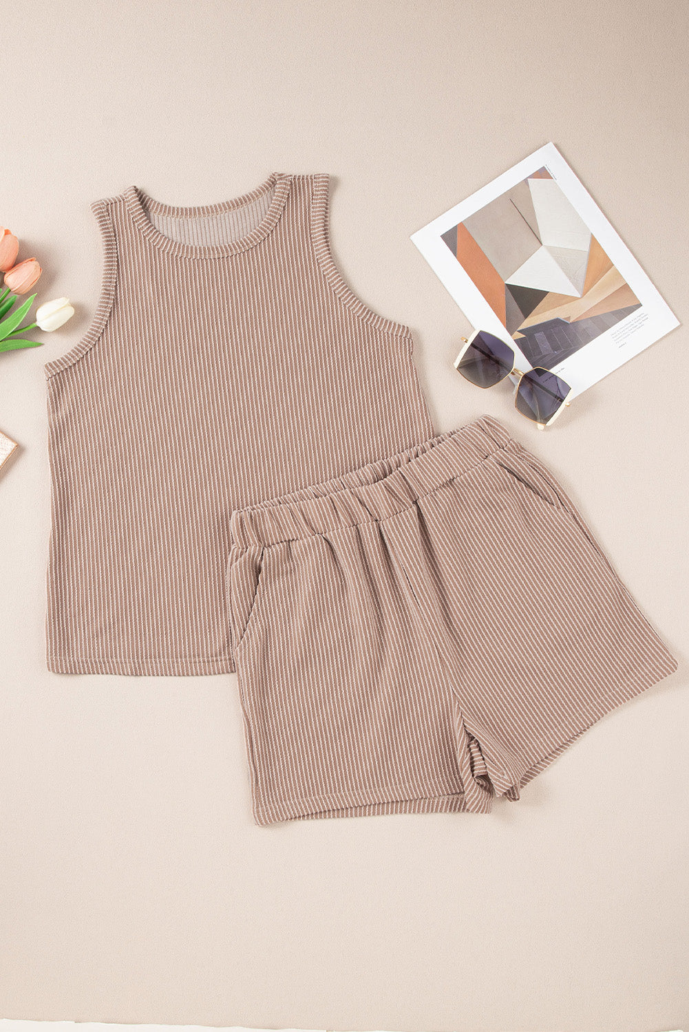 Textured Round Neck Tank and Shorts Set - Charming Charlie