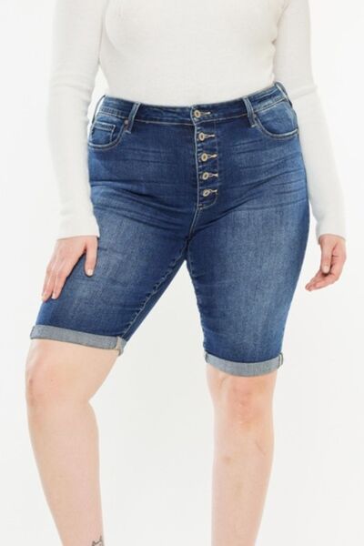 Kancan Full Size Cat's Whiskers Button Fly Denim Shorts - Charming Charlie
