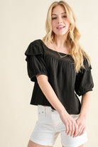 And The Why Square Neck Cotton Gauze Ruffled Blouse - Charming Charlie