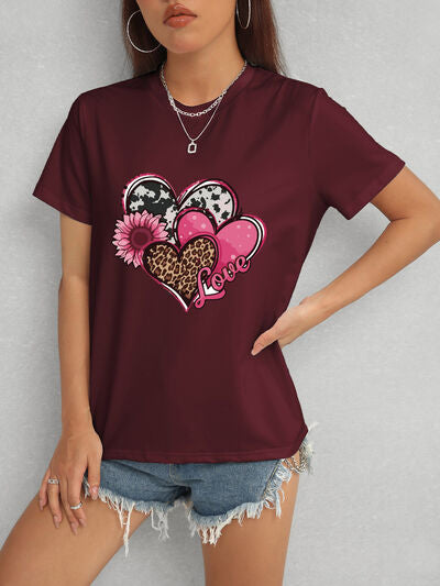 Heart Round Neck Short Sleeve T-Shirt - Charming Charlie