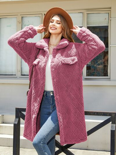 Texture Button Up Dropped Shoulder Coat - Charming Charlie