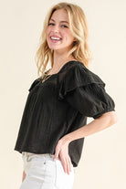 And The Why Square Neck Cotton Gauze Ruffled Blouse - Charming Charlie