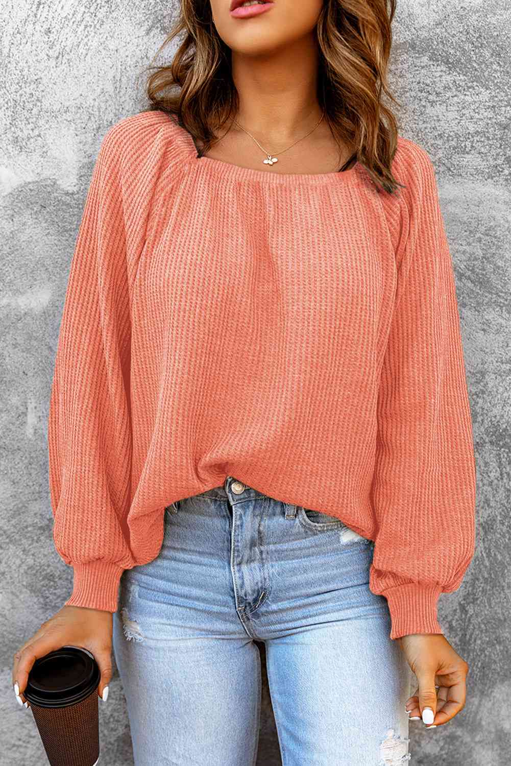 Square Neck Waffle-Knit Top - Charming Charlie