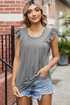 Ruffled Ruched Round Neck Tank - Charming Charlie