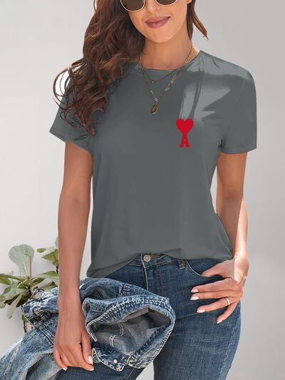 Heart Round Neck Short Sleeve T-Shirt - Charming Charlie