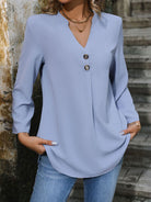 Notched Roll-Tab Sleeve Blouse - Charming Charlie