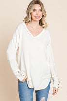 Culture Code Full Size V-Neck Dropped Shoulder Blouse - Charming Charlie