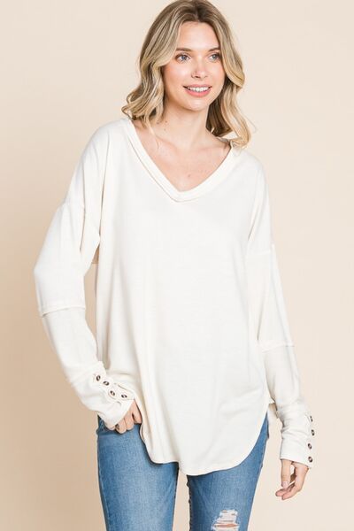 Culture Code Full Size V-Neck Dropped Shoulder Blouse - Charming Charlie
