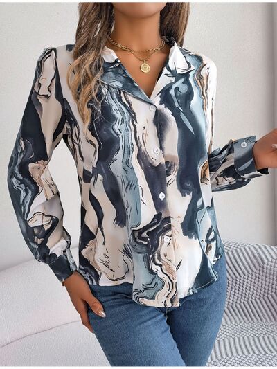 Printed Button Up Long Sleeve Shirt - Charming Charlie