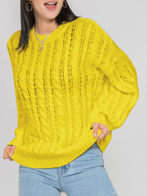 Openwork Round Sleeve Cable-Knit Sweater - Charming Charlie