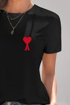 Heart Round Neck Short Sleeve T-Shirt - Charming Charlie
