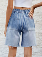 Buttoned Raw Hem Denim Shorts with Pockets - Charming Charlie