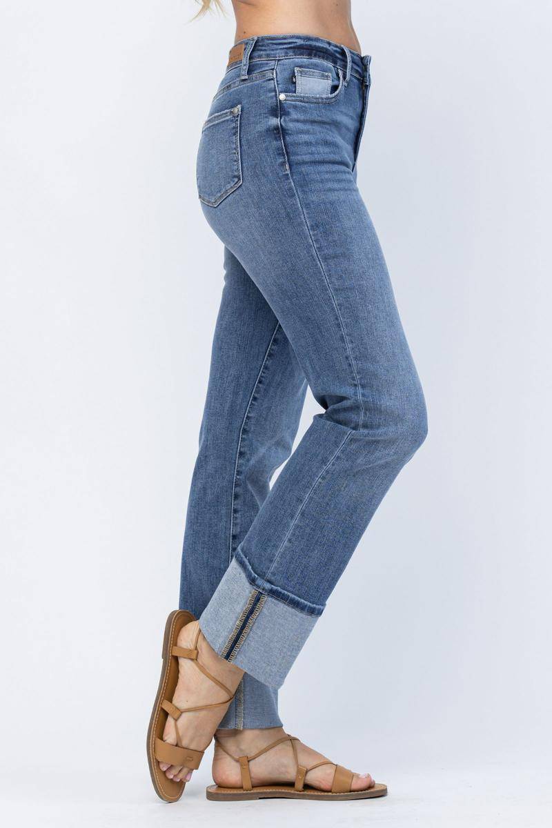 Judy Blue High Waist Straight Leg Jeans with Wide Cuff – Charming Charlie
