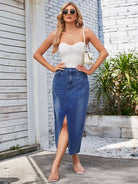 Slit Midi Denim Skirt with Pockets - Charming Charlie