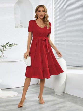 Tie Shoulder Smocked Tiered Dress
