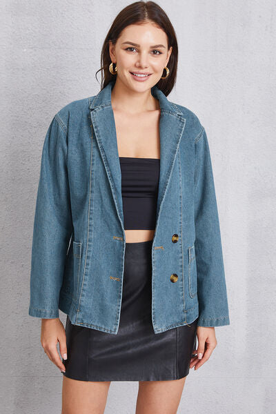 Pocketed Button Up Denim Jacket - Charming Charlie
