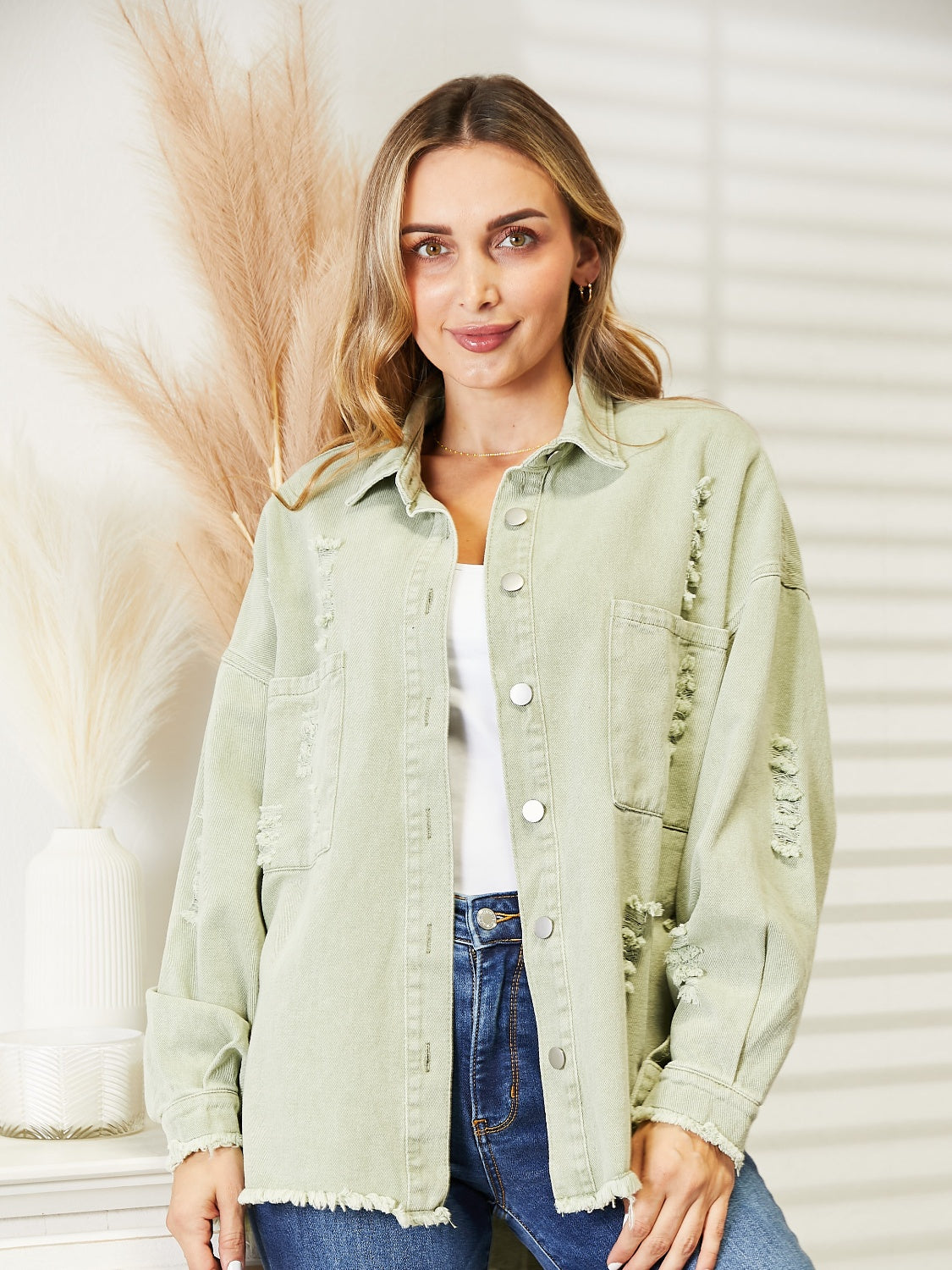 Distressed Raw Hem Denim Jacket - Charming Charlie