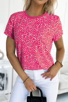 Animal Print Round Neck Short Sleeve T-Shirt - Charming Charlie