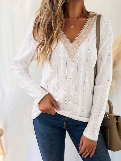Eyelet V-Neck Dropped Shoulder T-Shirt - Charming Charlie