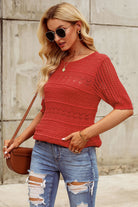 Openwork Round Neck Half Sleeve Knit Top - Charming Charlie