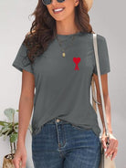 Heart Round Neck Short Sleeve T-Shirt - Charming Charlie