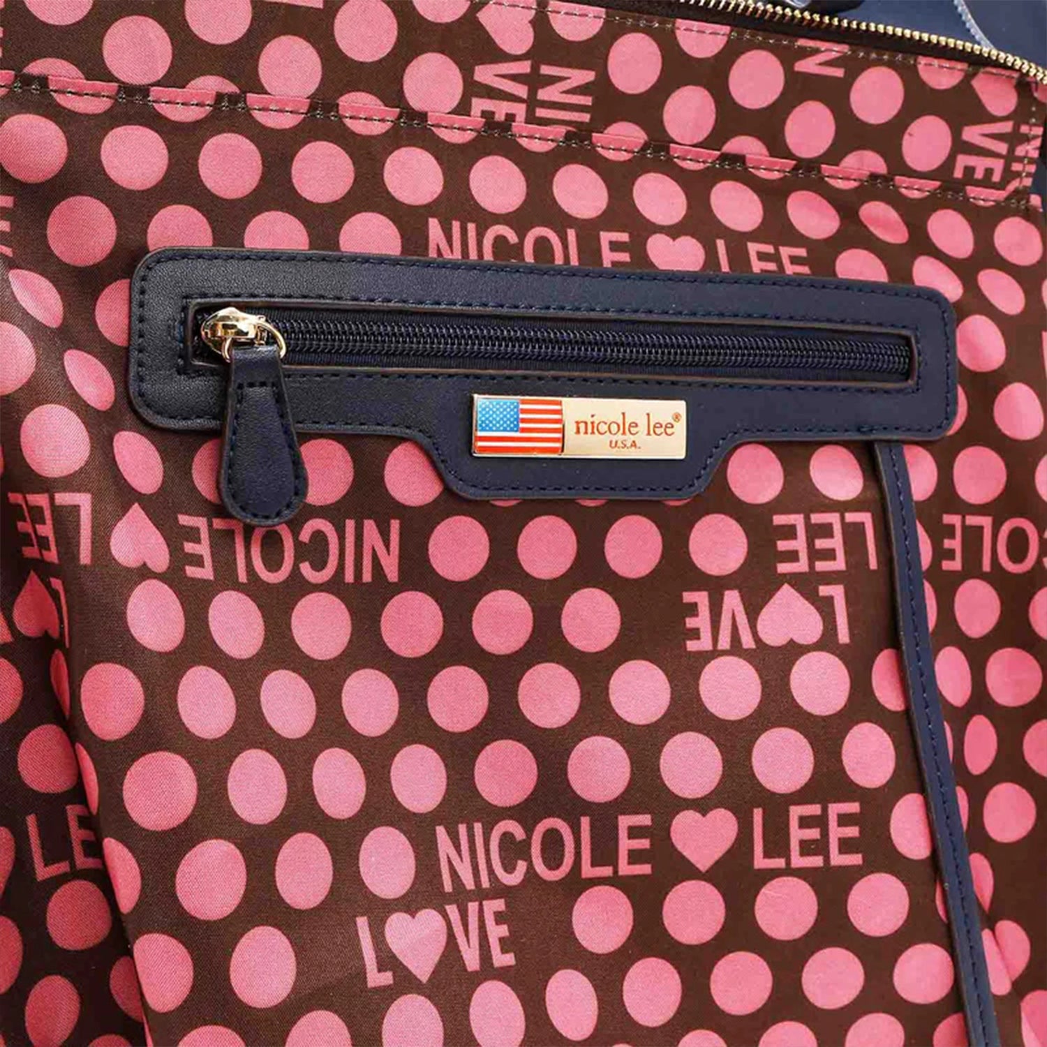 Nicole Lee Lady in Red Blue and White Stripe Unique Purse with Hot Pink outlet Handles