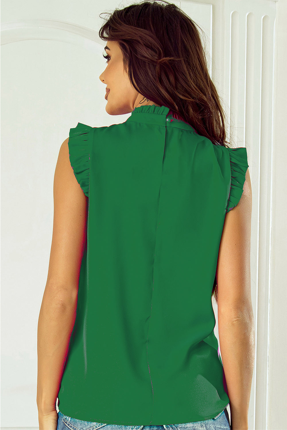 Ruffled Mock Neck Cap Sleeve Blouse - Charming Charlie